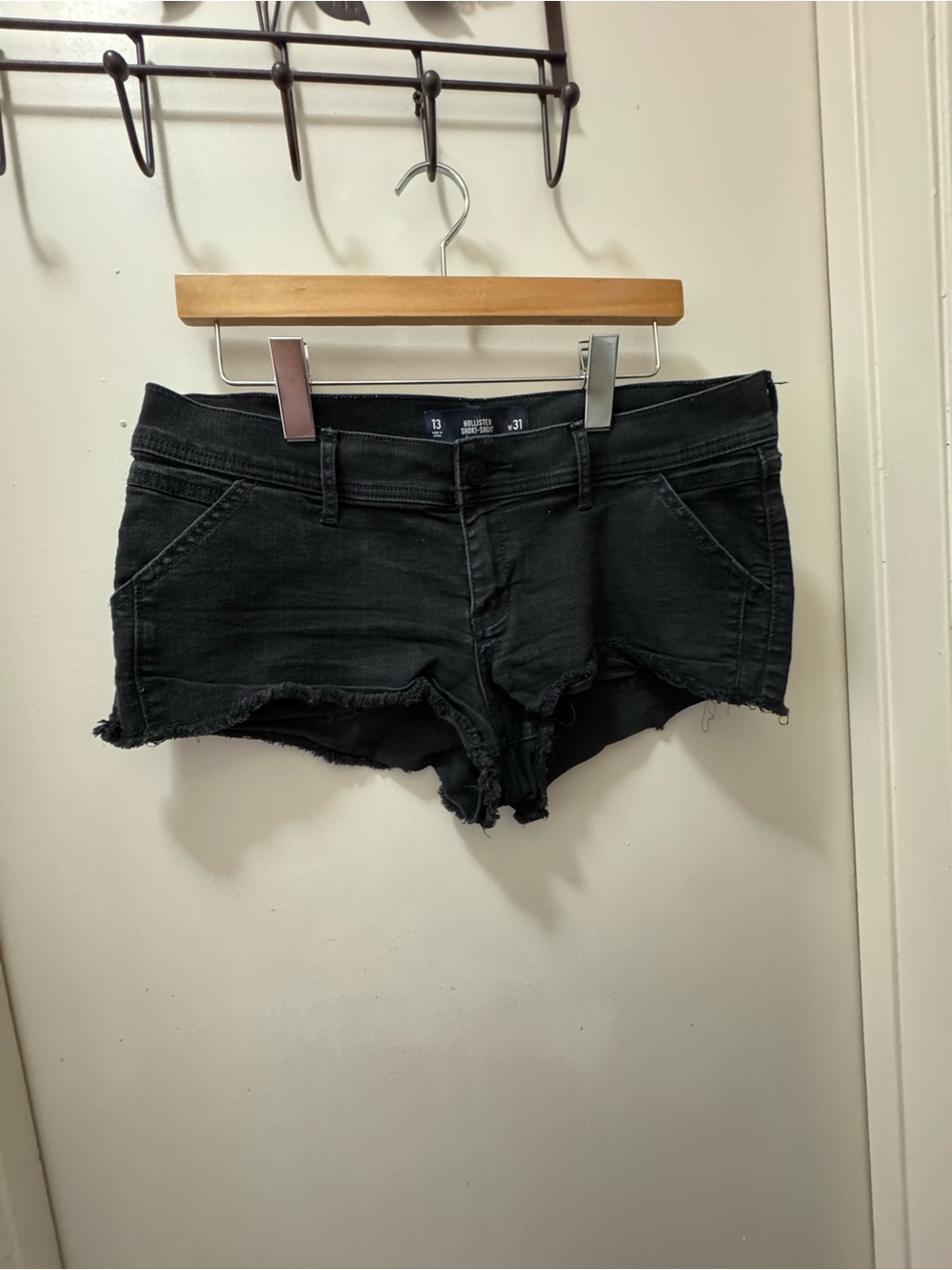 Hollister Black Denim Frayed Hem Shorts